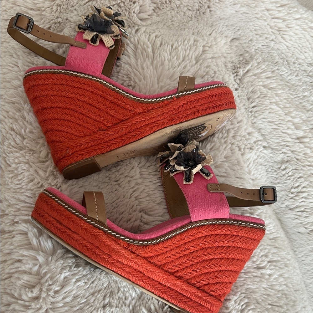 Tory Burch Pink Espadrille Floral Sandals